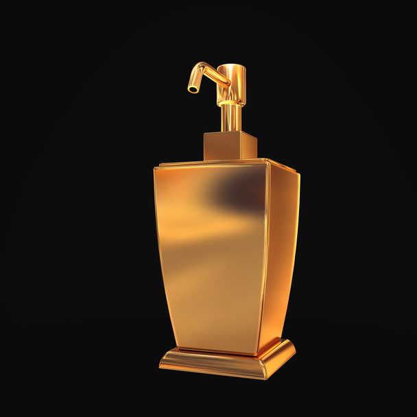 Golden soap or cream dispenser on black background - Фото, зображення