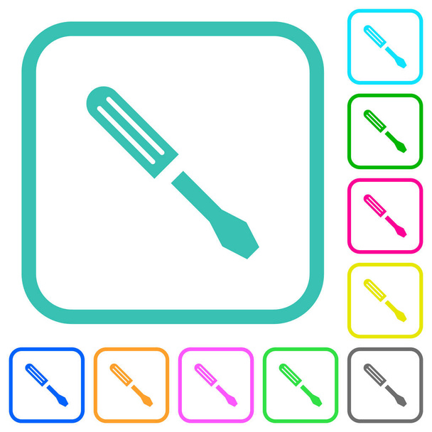 Single screwdriver vivid colored flat icons in curved borders on white background - Vector, Image