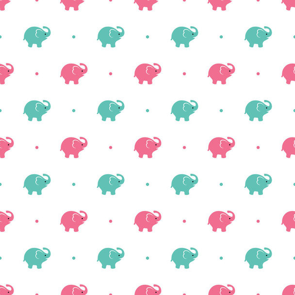 Seamless Pattern with Elephants and Dots - Vector, Imagen