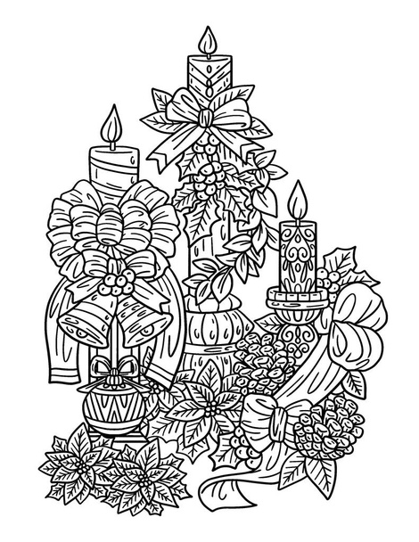 A cute and beautiful coloring page of a Christmas Candle Holder. Provides hours of coloring fun for adults. - Vector, Image