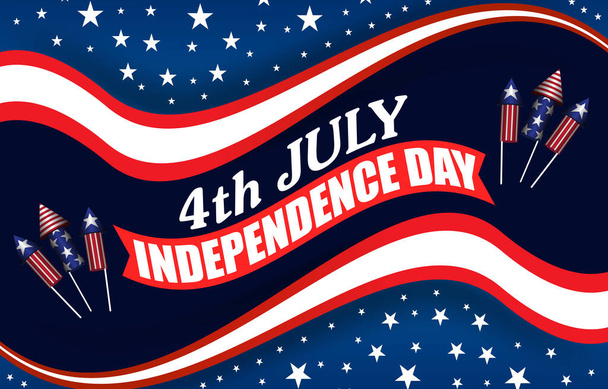 4th of july independence day landscape banner for social media post with abstract gradient blue red and white background design - Vector, Imagen