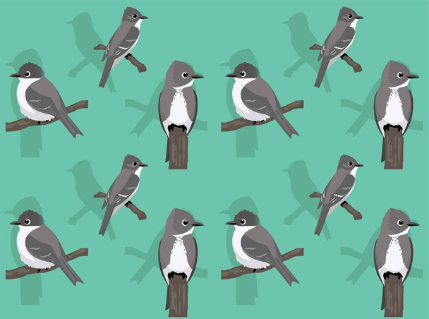 Bird Tyrant Flycatcher Cute Cartoon Poses Seamless Wallpaper Background - ベクター画像