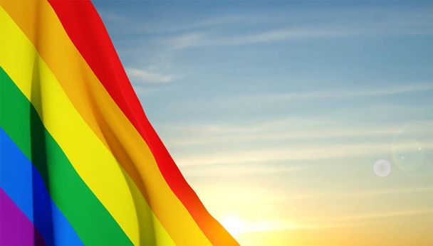 Orgulho arco-íris lgbt bandeira gay contra o pôr do sol. Vetor EPS10 - Vetor, Imagem