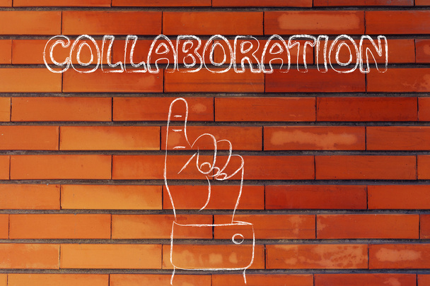 hand pointing at the writing Collaboration - Foto, Imagem
