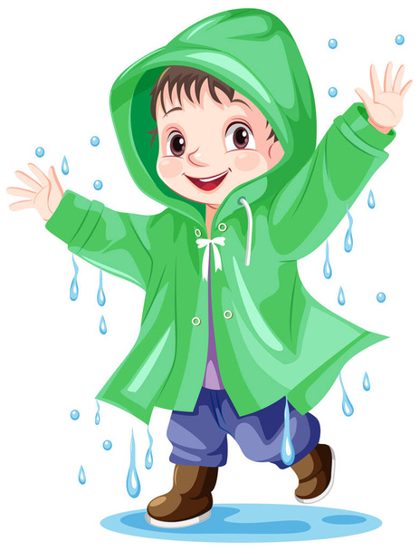 Happy boy wearing raincoat illustration - Vektori, kuva