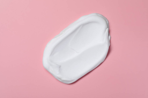 Sample of shaving foam on pink background, top view - Photo, image