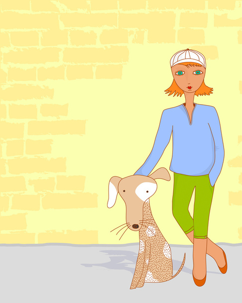 Girl with dog - Vector, Image