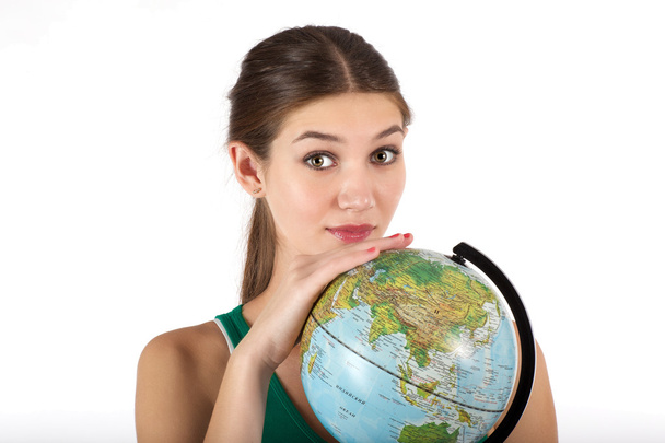 girl with globe - Photo, Image