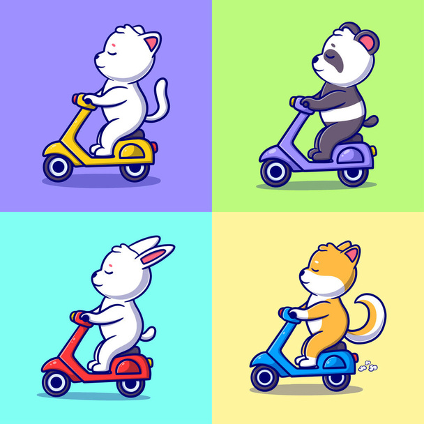 Free vector cute animal riding scooter cartoon vector icon illustration. animal icon concept isolated - Vettoriali, immagini