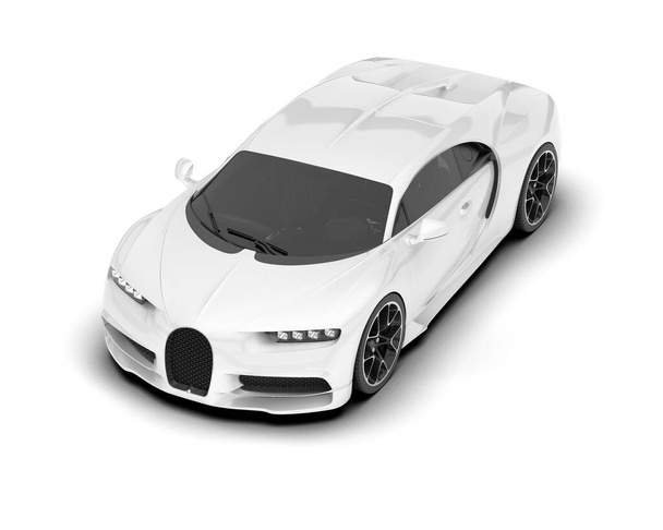 Valkoinen urheiluauto eristetty valkoisella taustalla. 3d-renderointi - kuvitus - Valokuva, kuva