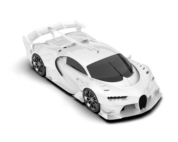Valkoinen urheiluauto eristetty valkoisella taustalla. 3d-renderointi - kuvitus - Valokuva, kuva