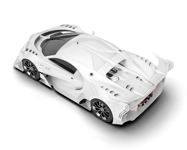 Белый спортивный автомобиль изолирован на белом фоне. 3D рендеринг - иллюстрация - Фото, изображение