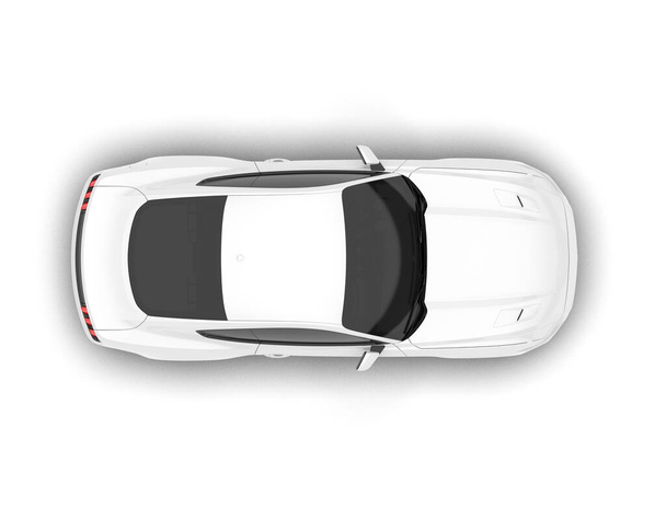 Witte sportwagen geïsoleerd op witte achtergrond. 3d weergave - illustratie - Foto, afbeelding