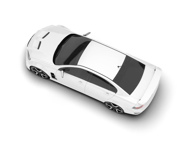 Weißer Sportwagen isoliert auf weißem Hintergrund. 3D-Darstellung - Illustration - Foto, Bild