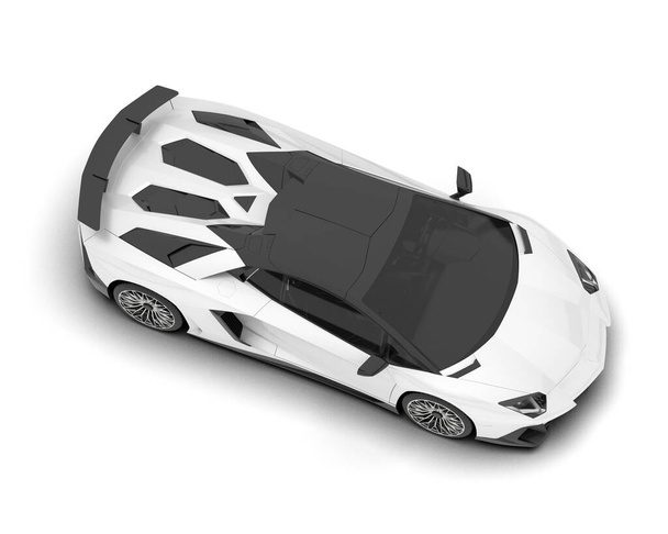 白いスポーツカーは白い背景に隔離された。3Dレンダリング-イラスト - 写真・画像