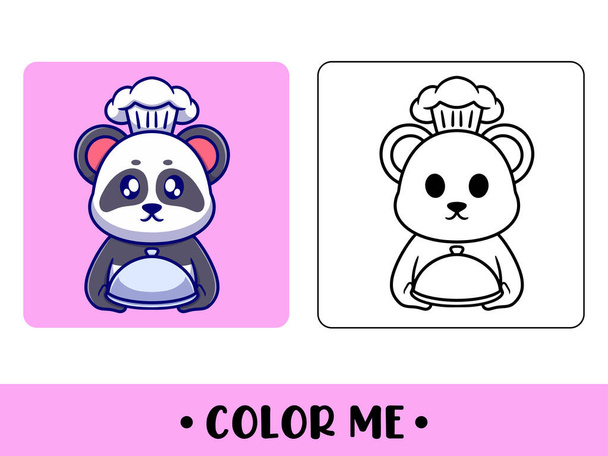 Coloring book panda chef. Cute cartoon character. education for kids - Vetor, Imagem