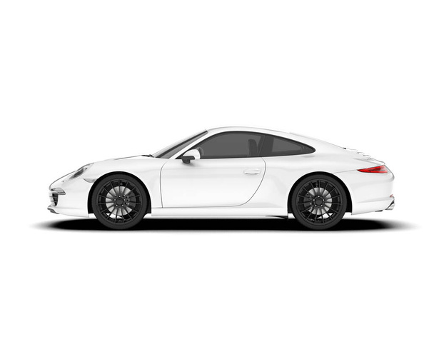 Белый спортивный автомобиль изолирован на белом фоне. 3D рендеринг - иллюстрация - Фото, изображение