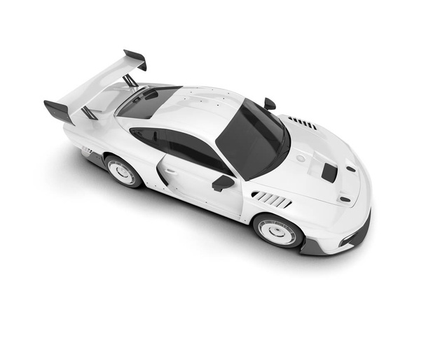 Beyaz arka planda izole edilmiş beyaz spor araba. 3d görüntüleme - illüstrasyon - Fotoğraf, Görsel