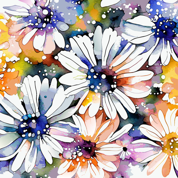 A bright and bold floral daisy flower surface design, created in a vector watercolor art style. - Vektori, kuva