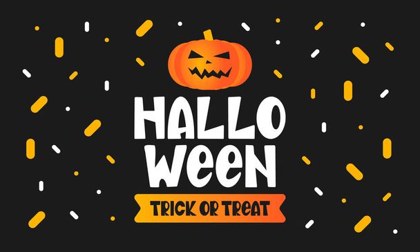Halloween. Trick or treat. Happy Halloween holiday party. Celebrate annual in October 31. Scary face pumpkin, bats, air balloons. Autumn, fall season. Poster, greeting card, banner, background. Vector - Vektori, kuva