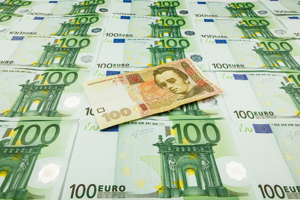 kağıt para euro ve hryvnia - Fotoğraf, Görsel