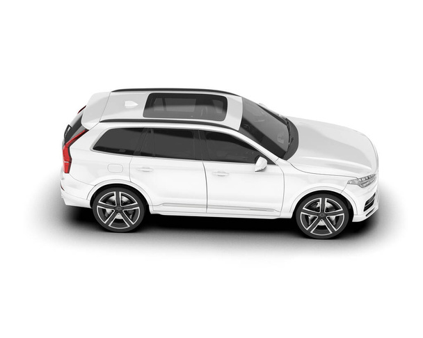 Beyaz SUV beyaz arka planda izole edilmiş. 3d görüntüleme - illüstrasyon - Fotoğraf, Görsel