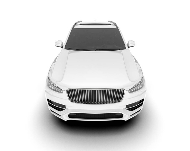 Weißer SUV isoliert auf weißem Hintergrund. 3D-Darstellung - Illustration - Foto, Bild