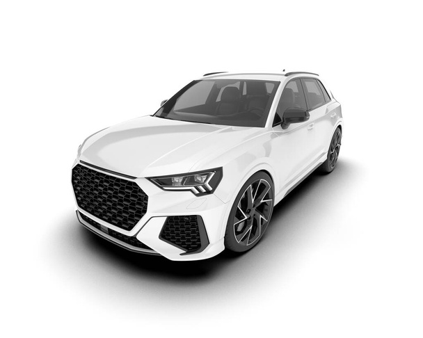 Λευκό SUV απομονωμένο σε λευκό φόντο. 3D απόδοση - εικονογράφηση - Φωτογραφία, εικόνα