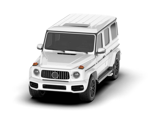 SUV blanco aislado sobre fondo blanco. representación 3d - ilustración - Foto, Imagen