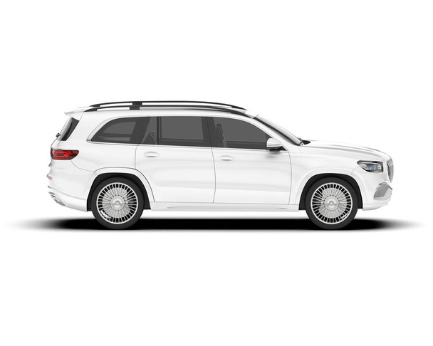 SUV branco isolado em fundo branco. renderização 3d - ilustração - Foto, Imagem