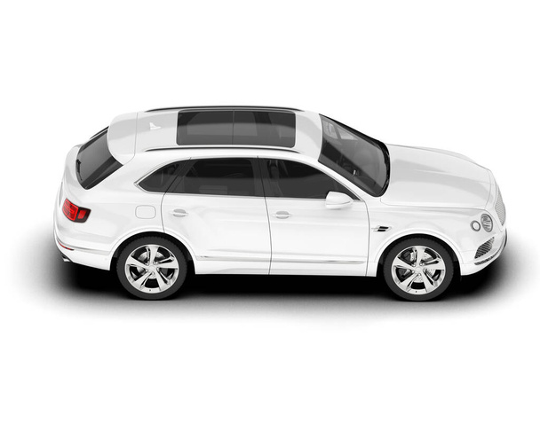 Biały SUV izolowany na białym tle. 3d renderowanie - ilustracja - Zdjęcie, obraz