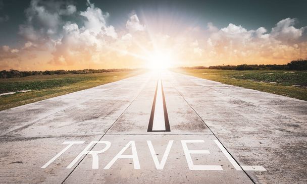 Conceptual image of a runway with the word travel written on it. - Фото, зображення