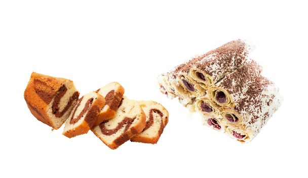 Varios dulces - rollos y pastel
  - Foto, imagen