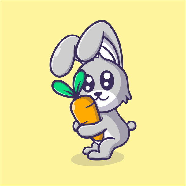 cute bunny carrying a very big carrot cartoon vector icon illustration animal activities - Διάνυσμα, εικόνα