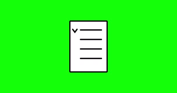 Animált ikon a lista szöveges és ellenőrző jelek izolált zöld háttér. Hivatal, lista, tennivalók listája, terv vagy lépések a célfogalom eléréséhez - Felvétel, videó