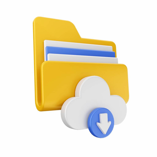 Cloud-Download mit Download-Ordner isoliert auf weißem Hintergrund. 3 d Abbildung  - Foto, Bild