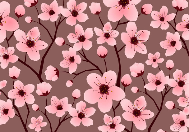 Cherry blossom Japanese Sakura Flower Seamless Pattern - Vector, imagen