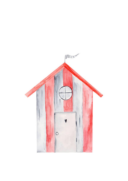 watercolor drawing isolated sea house in cartoon style. interior sticker, sticker for your business. High quality photo - Photo, image