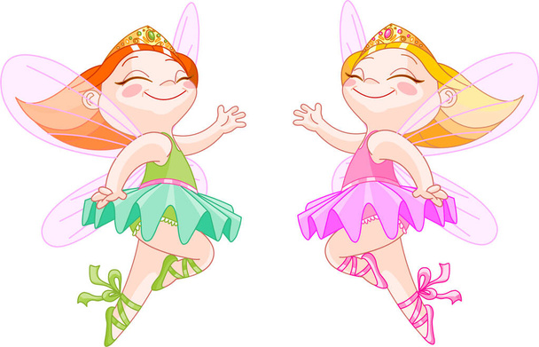 Two flying little ballerinas-fairies - Vektör, Görsel