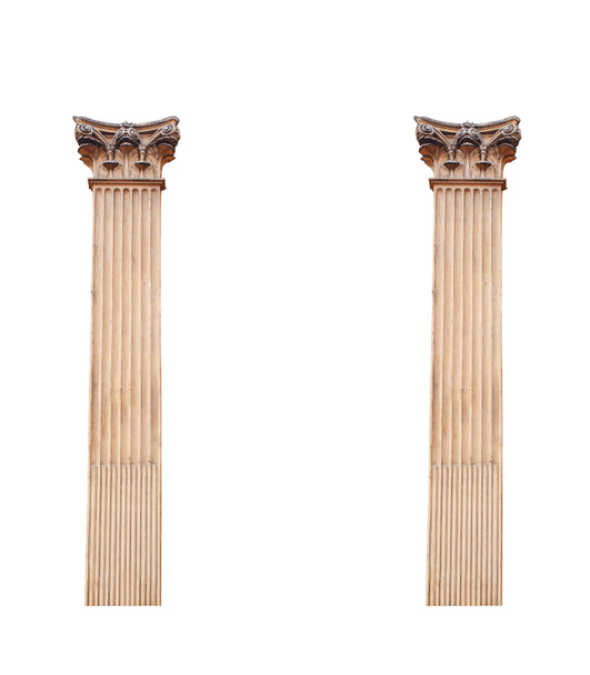 白い背景に分離された 2 つの古い意匠柱 - 写真・画像