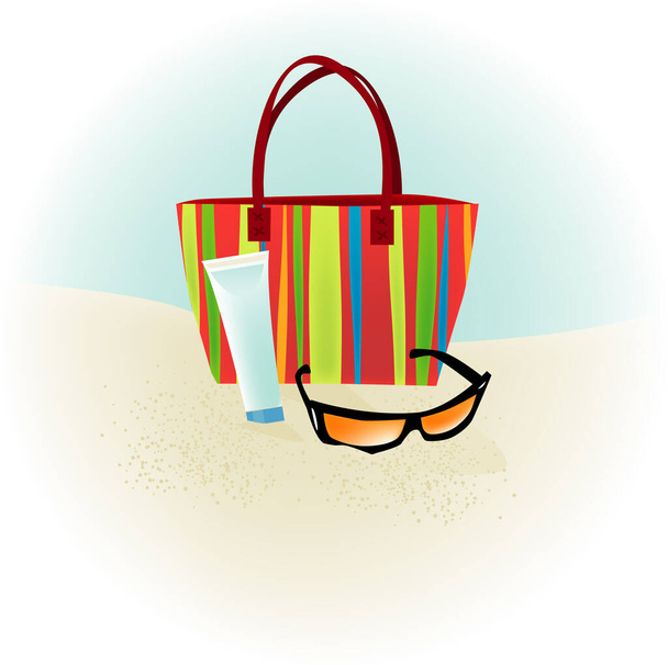 Beach Spot Illustration: beach bag and sunglasses - Vektor, kép