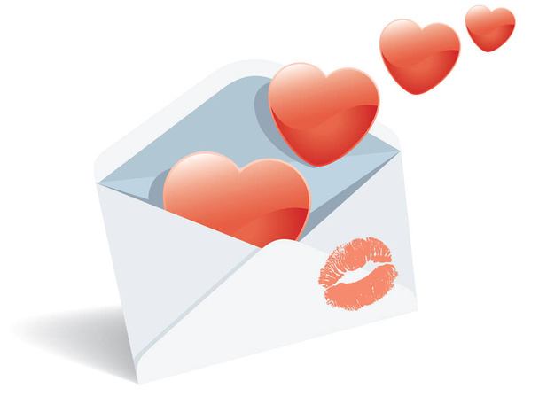 Love mail, envelope, heart and lipstick print. - Vektor, kép