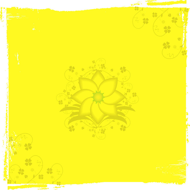 Distressed background with central daisy and floral corners - Wektor, obraz