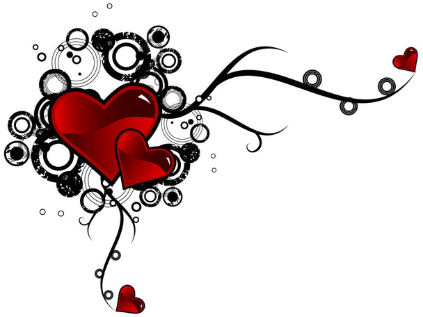 Valentine's day vector image with ink splats and vines. Funky and retro image. - Vector, imagen