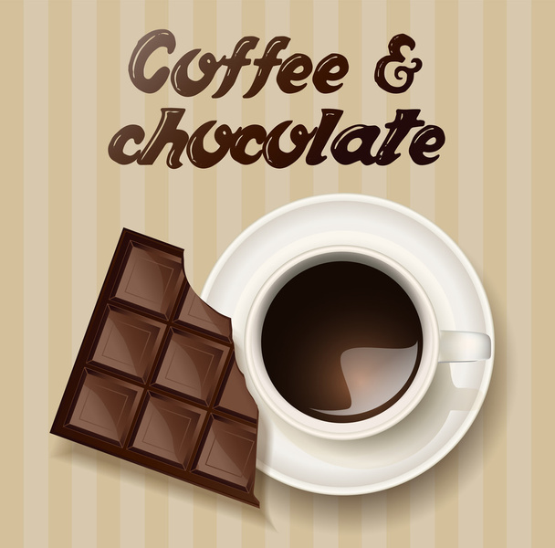 cup of coffee and a chocolate - Vector, Image