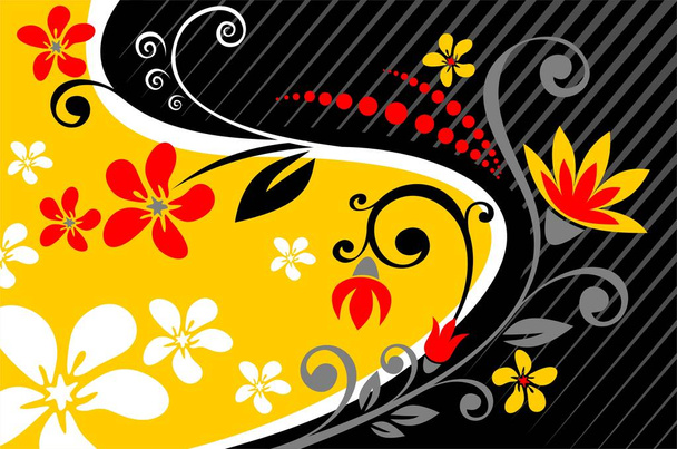Abstract flowers pattern on a black striped background. - Vetor, Imagem
