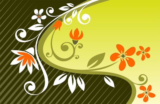 Abstract curves and flowers pattern on a brown background. - Wektor, obraz