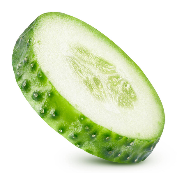Cucumber slice isolated on white background. Cucumber Clipping Path. Full depth of field. - Zdjęcie, obraz