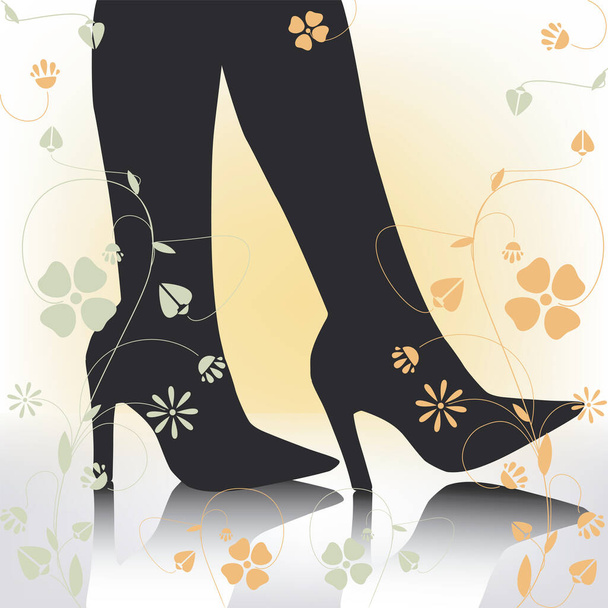 Vector illustration of boots with reflection and flowers - Vetor, Imagem