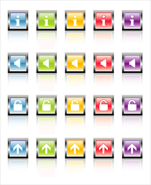 Ícones coloridos da Web vítreos e metálicos fáceis de editar. Sem transparências - Vetor, Imagem